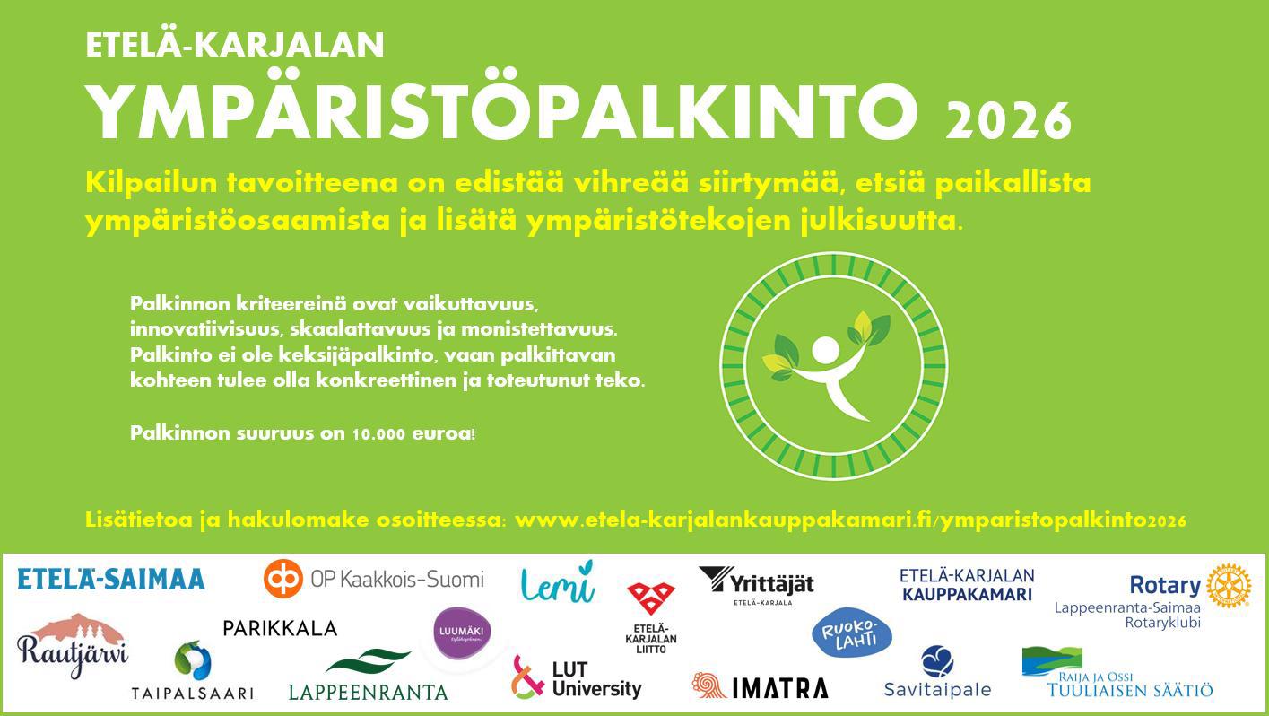 ETELÄ-KARJALAN YMPÄRISTÖPALKINTO 2026 –kilpailun mainosbanneri