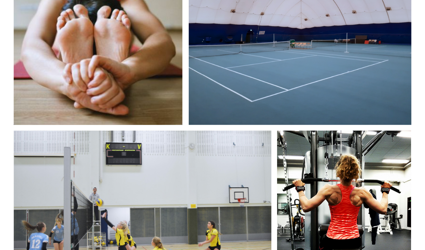 Kuvakollaasi Savitaipaleen sisäliikunta mahdollisuuksista.